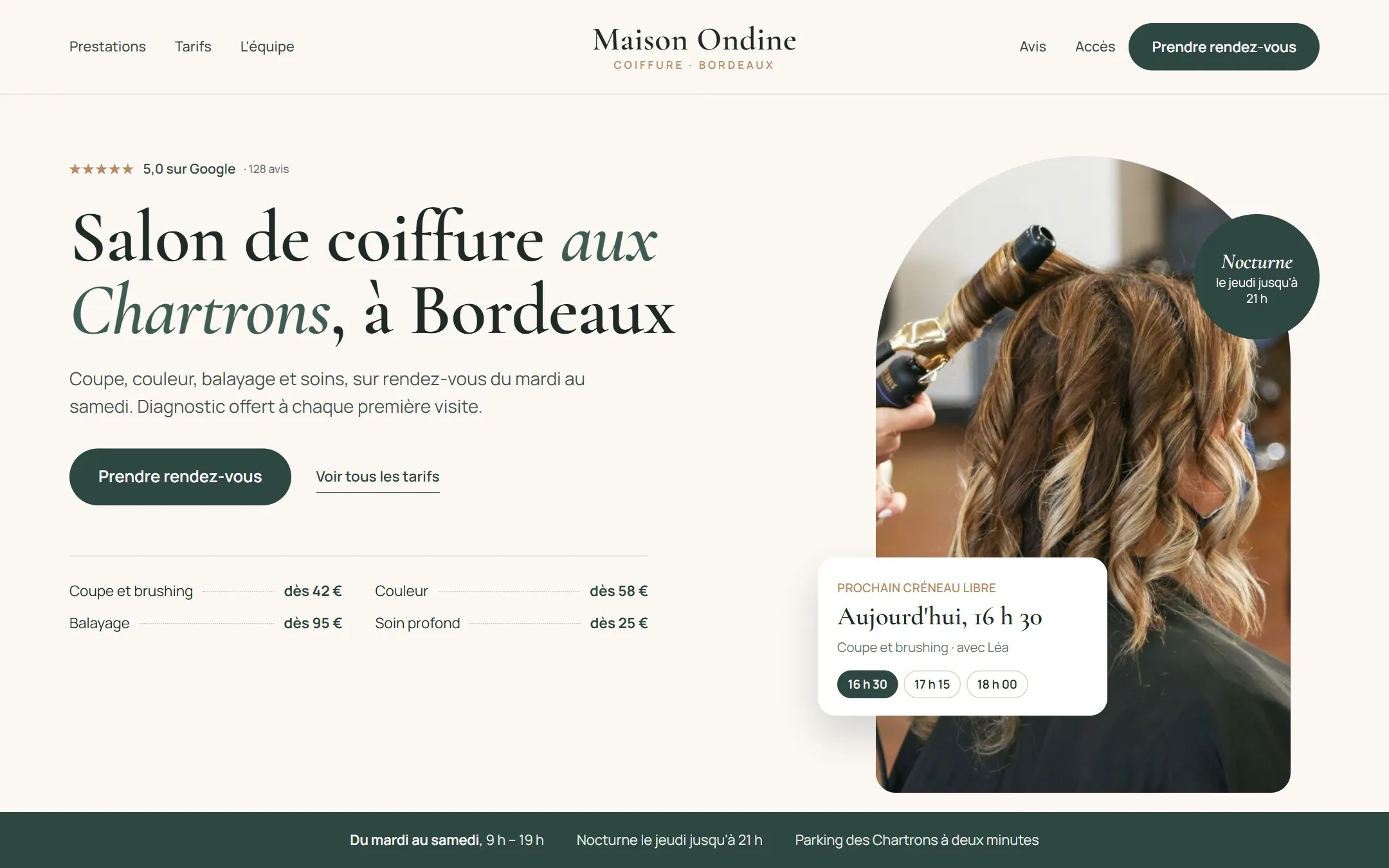 Maquette de page d’accueil d’une entreprise inventée : coiffure et beauté